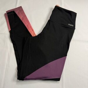 PINK Victoria's Secret Black and Purple Colorblock Leggings